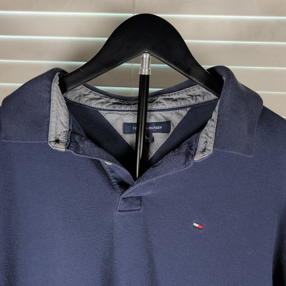 Tommy Hilfiger Polo Shirt Mens XL Navy Blue Cotton Short Sleeve Logo Excellent - Picture 3 of 5